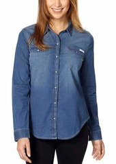 Calvin Klein Jeans Women's Long Sleeve Denim Edge Western Button Down Shirt  SMALL