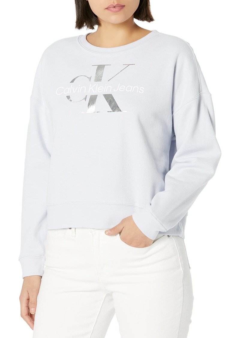 Calvin Klein Women's Plus Size Monogram Long Sleeve Pullover Sweatshirt