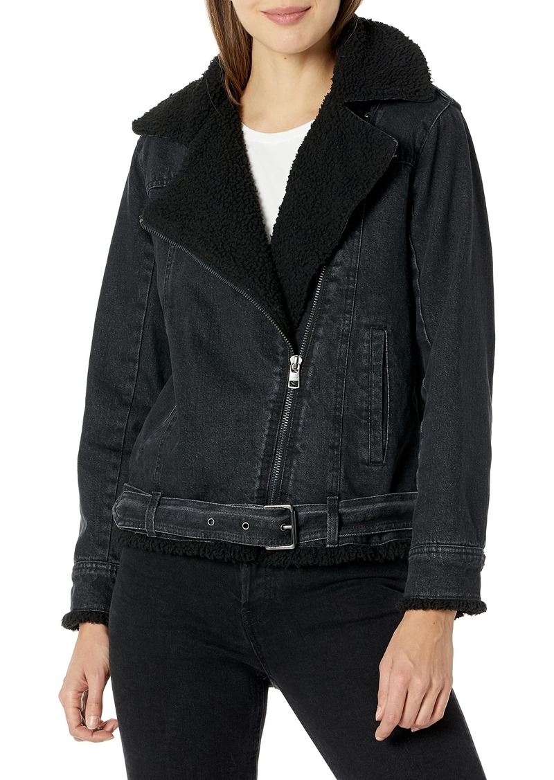 Calvin Klein Jeans womens Calvin Klein Jeans Oversized Belted Moto With Sherpa Denim Jacket   US