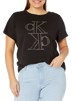 Calvin Klein Jeans Women's Plus Size Stacked Stud Crew Neck  1X