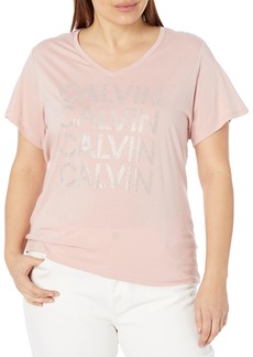 Calvin Klein Jeans Women's Plus Size Stacked Stud V Neck  2X