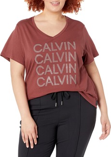 Calvin Klein Jeans Women's Plus Size Stacked Stud V Neck  2X