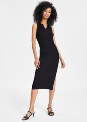 Calvin Klein Jeans Women's Sleeveless Ribbed Polo Midi Dress - Black