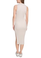 Calvin Klein Jeans Women's Sleeveless Ribbed Polo Midi Dress - Birch