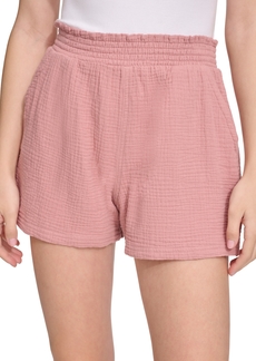 Calvin Klein Jeans Women's Smocked-Waist Double-Crepe Pull-On Cotton Shorts - Ash Rose