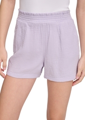 Calvin Klein Jeans Women's Smocked-Waist Double-Crepe Pull-On Cotton Shorts - Orchid