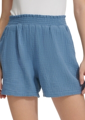 Calvin Klein Jeans Women's Smocked-Waist Double-Crepe Pull-On Cotton Shorts - Birch