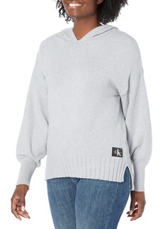 Calvin Klein Jeans Women's Long Puff Sleeve Hooded Sweater  Extra Small