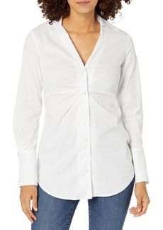 Calvin Klein Jeans Women's V-Neck Ruched Front POPLIN Button Down  Xtra Small