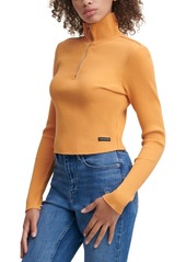 Calvin Klein Jeans Zipped Turtleneck Ribbed-Knit Top