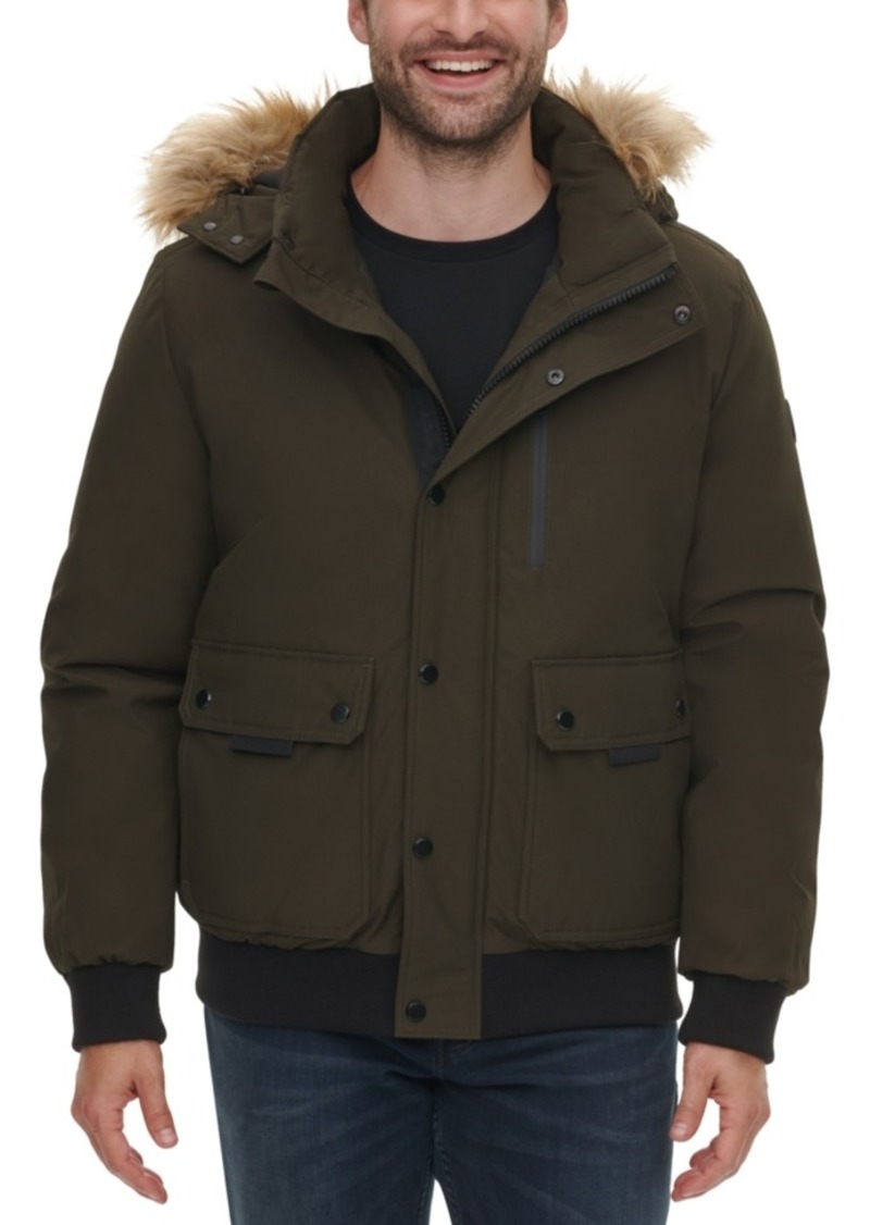 calvin klein men's bomber parka with faux fur hood