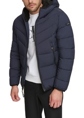 Calvin Klein Men's Chevron Stretch Jacket With Sherpa Lined Hood - Ebony