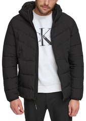 Calvin Klein Men's Chevron Stretch Jacket With Sherpa Lined Hood - True Navy