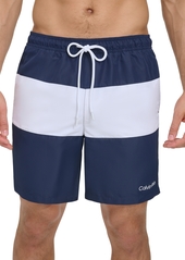 "Calvin Klein Men's Colorblocked 7"" Swim Trunks, Created for Macy's - White"