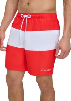 "Calvin Klein Men's Colorblocked 7"" Swim Trunks, Created for Macy's - High Risk Red"