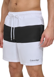 "Calvin Klein Men's Colorblocked 7"" Swim Trunks, Created for Macy's - White"