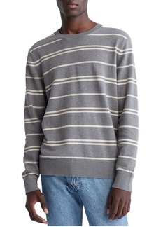 Calvin Klein Men's Compact Cotton Stripe Crewneck Sweater  Grey Heather