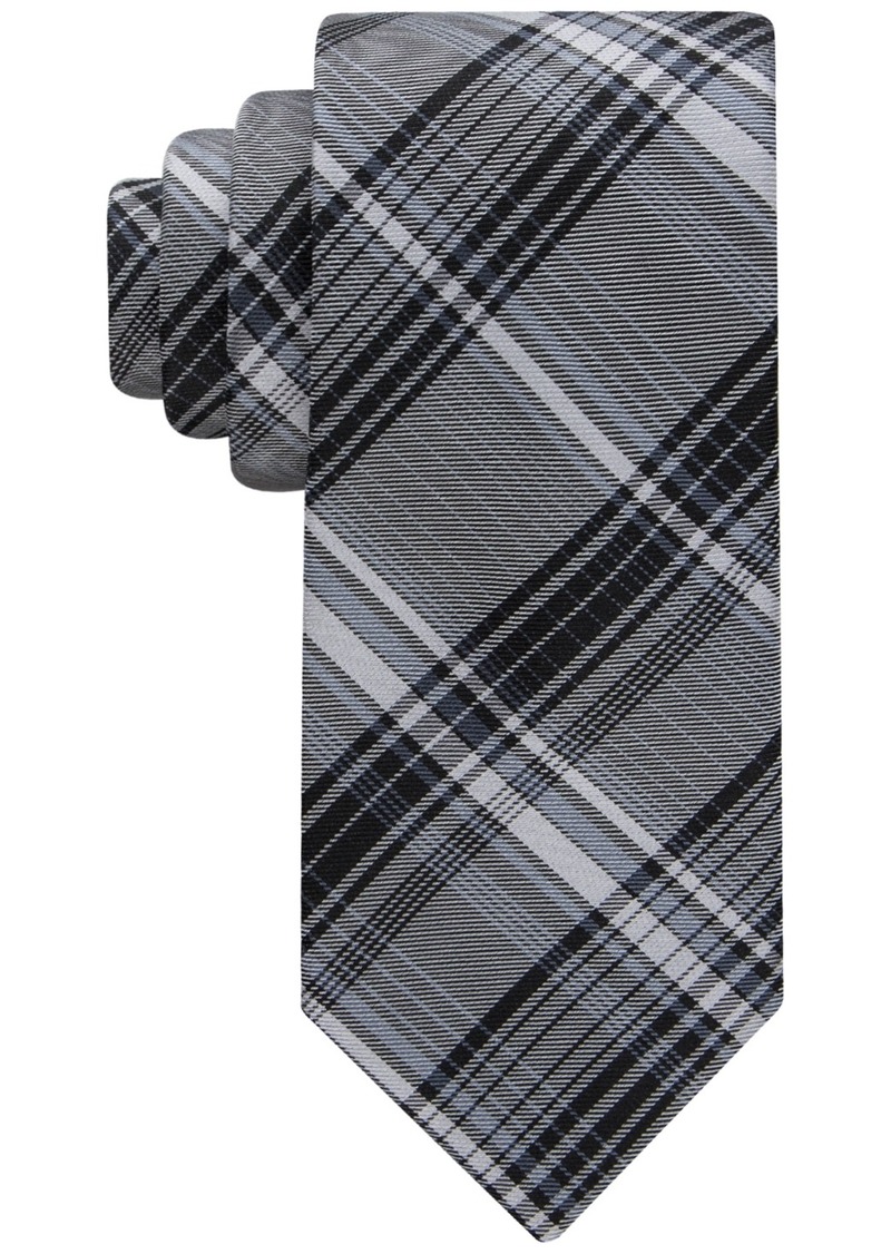 Calvin Klein Men's Contrast Stripe Plaid Tie - Black