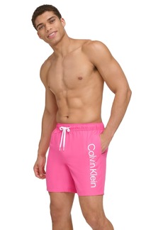 "Calvin Klein Men's Core Logo-Print 7"" Volley Swim Trunks, Created For Macy's - Pink"