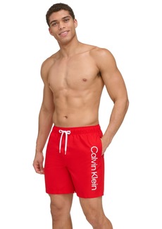 "Calvin Klein Men's Core Logo-Print 7"" Volley Swim Trunks, Created For Macy's - Red"