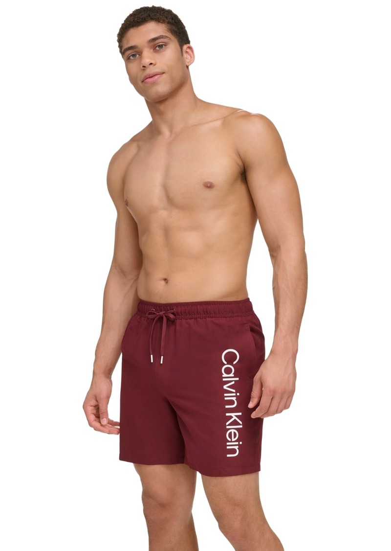 "Calvin Klein Men's Core Logo-Print 7"" Volley Swim Trunks, Created For Macy's - Cabernet"