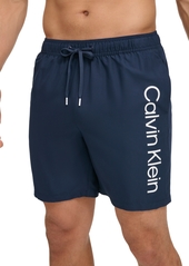 "Calvin Klein Men's Core Logo-Print 7"" Volley Swim Trunks, Created For Macy's - White"