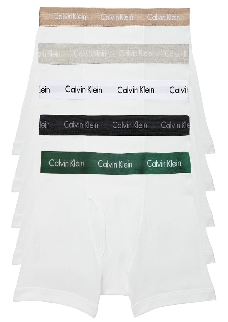 Calvin Klein Men's Cotton Classics 5-Pack Boxer Brief White W/Natural Gray Grey Heather White Night Sky Ponderosa Pine