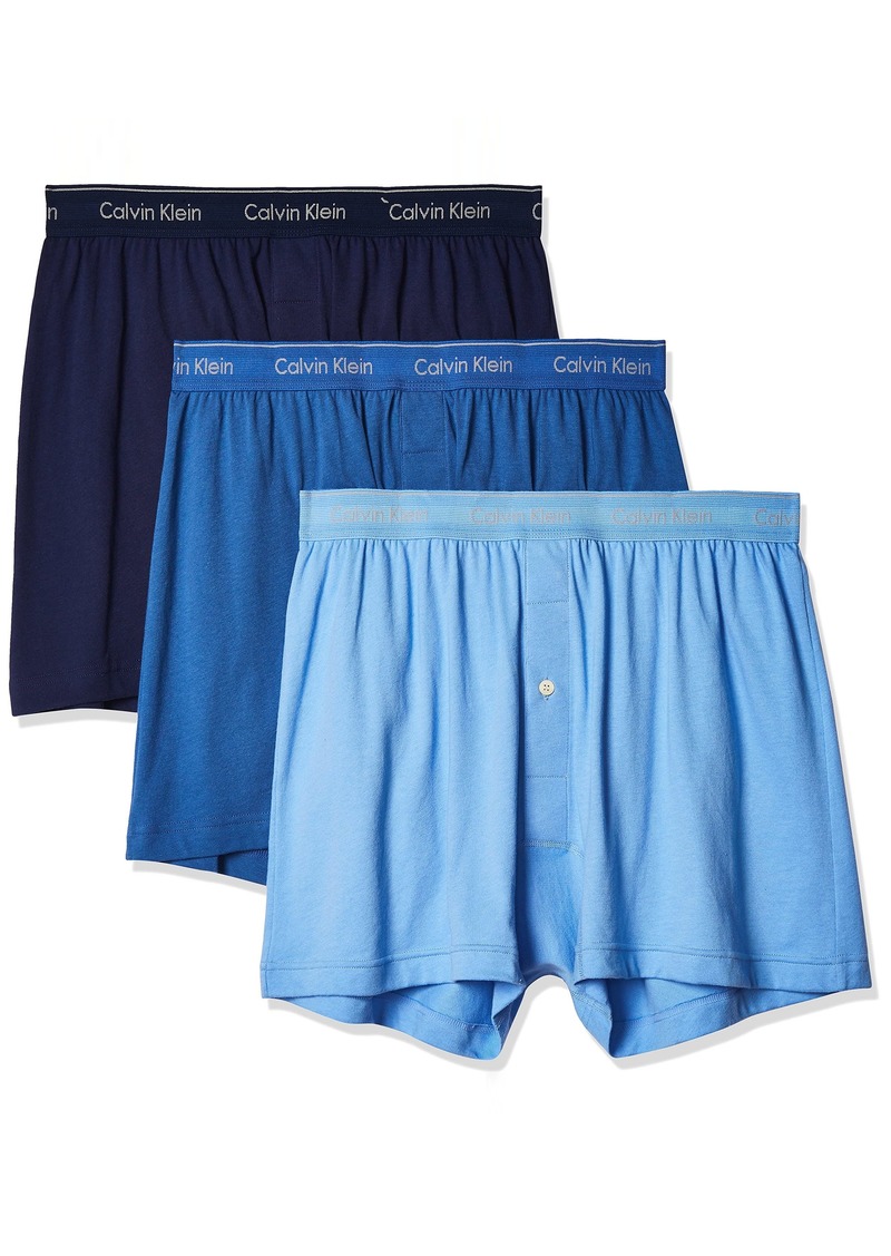 Calvin Klein Men's Cotton Classics Multi-Pack Knit Boxers Blue Bay/Minnow/Medieval Blue