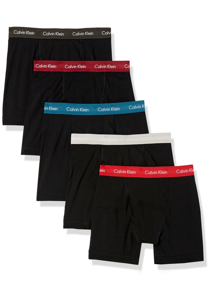 Calvin Klein Men's Cotton Stretch Holiday 5-Pack Boxer Brief Black Bodies W/Classic Stone RED Carpet Olive Legion Blue Exact WBS Extra Extra Large