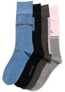Calvin Klein Men's Crew Length Cushioned Dress Socks, Assorted Patterns, Pack of 4 - Blue Multi