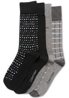 Calvin Klein Men's Crew Length Dress Socks, Assorted Patterns, Pack of 4 - Black Assorted