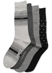 Calvin Klein Men's Crew Length Dress Socks, Assorted Patterns, Pack of 4 - Grey Assorted