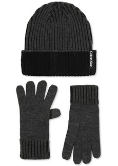 Calvin Klein Men's Double-Wide Ribbed Fisherman's Hat & Gloves Set - Gunmetal Heather