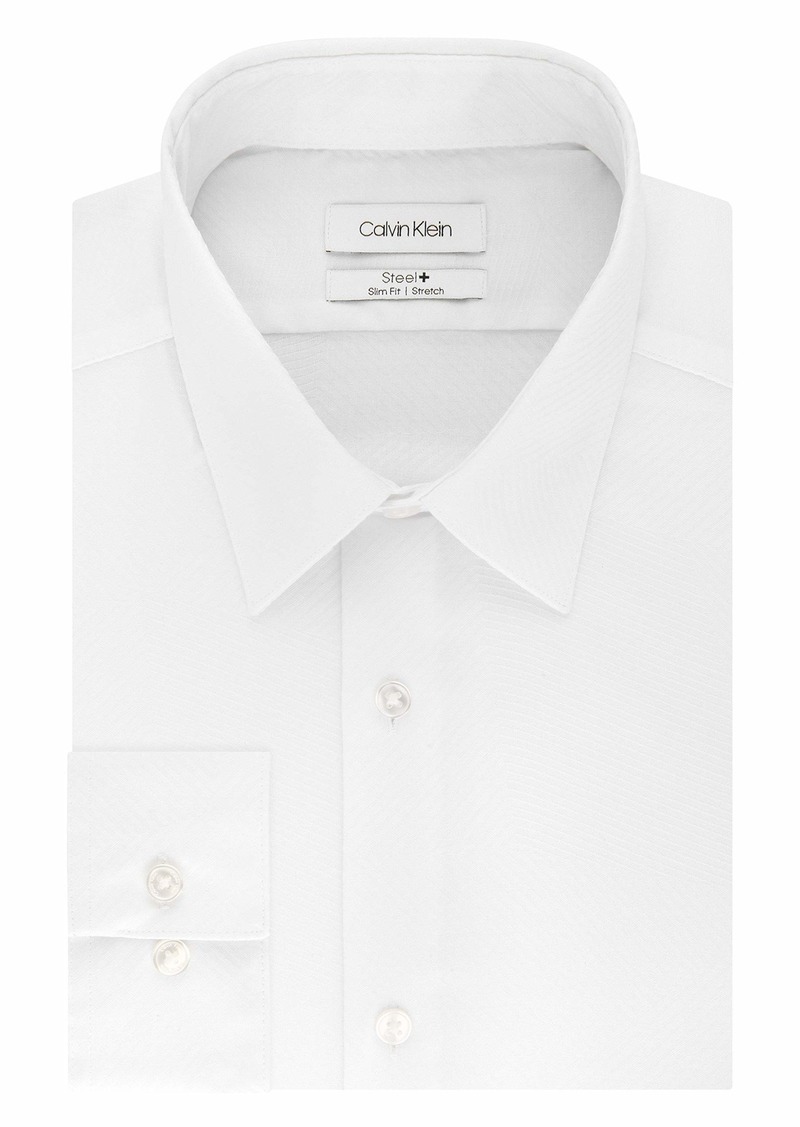 Calvin Klein Men's Non Iron Stretch Slim Fit Unsolid Solid Dress Shirt Shirt  17" Neck 32-33" Sleeve