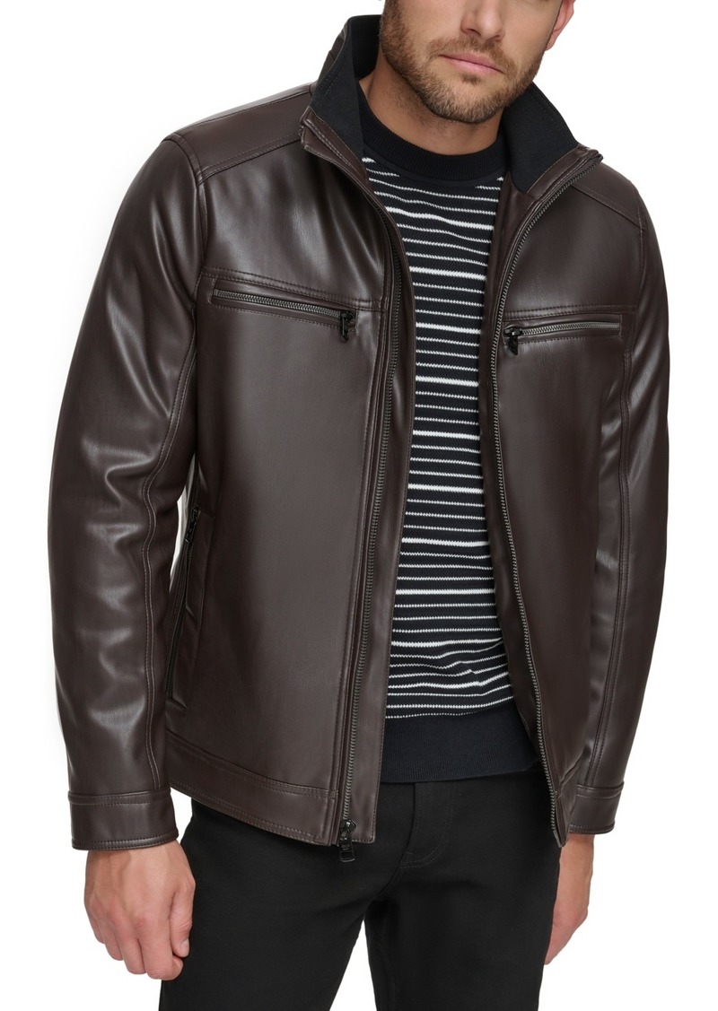 Calvin Klein Men's Faux Leather Moto Jacket, Created for Macy's - Heritage Brown