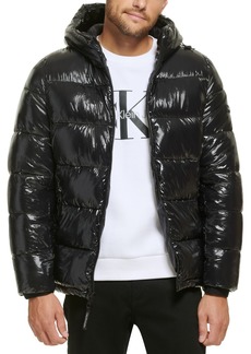 Calvin Klein Men's High Shine Hooded Puffer Jacket - Black