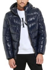 Calvin Klein Men's High Shine Hooded Puffer Jacket - True Navy