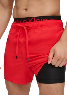 "Calvin Klein Men's Logo Elastic Waist Modern Euro 5"" Volley Swim Trunks - Red"