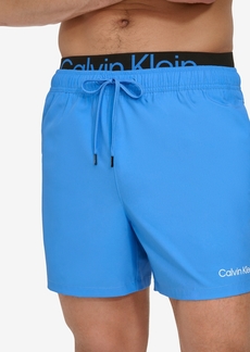 "Calvin Klein Men's Logo Elastic Waist Modern Euro 5"" Volley Swim Trunks - Blue"
