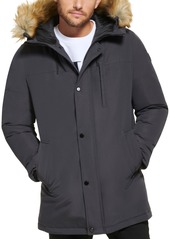 Calvin Klein Men's Long Parka with Faux-Fur Lined Hood - Black