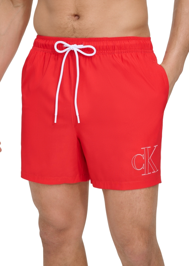 "Calvin Klein Men's Outline Logo Modern Euro 5"" Volley Swim Trunks - Red"