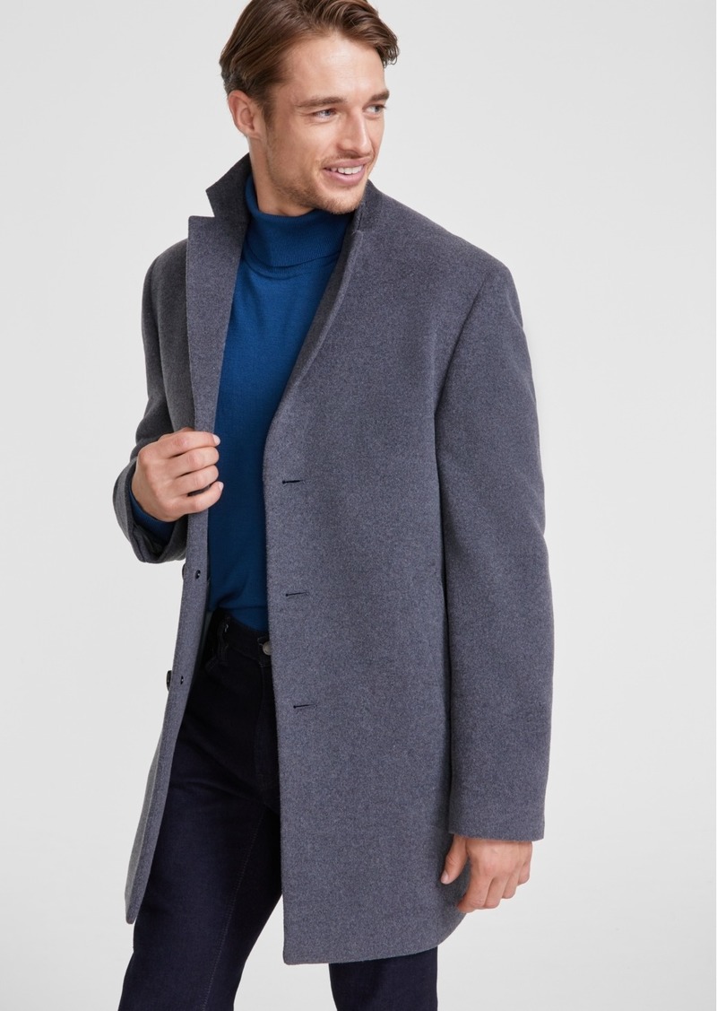 Calvin Klein Men's Prosper Wool-Blend Slim Fit Overcoat - Medium Grey