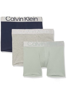 Calvin Klein Men's Reconsidered Steel Cotton 3-Pack Boxer Brief Cobalt Sapphire SAGE Meadow Grey Heather Extra Large