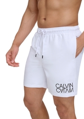 "Calvin Klein Men's Reflection Logo Elastic Waist 7"" Volley Swim Trunks - Black"