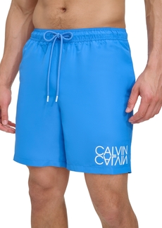 "Calvin Klein Men's Reflection Logo Elastic Waist 7"" Volley Swim Trunks - Blue"