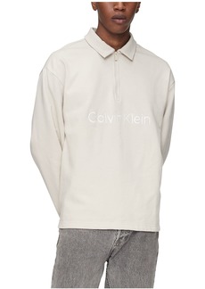 Calvin Klein Men's Relaxed Fit Logo French Terry Long Sleeve Polo Shirt