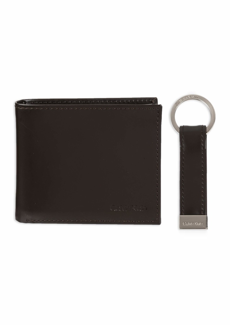 Calvin Klein Men's Wallet Sets-Minimalist Bifold and Card Cases Brown Coin Pocket