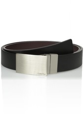 Calvin Klein Men's Round Edge Plaque Buckle 32mm Reversible Belt black/Brown