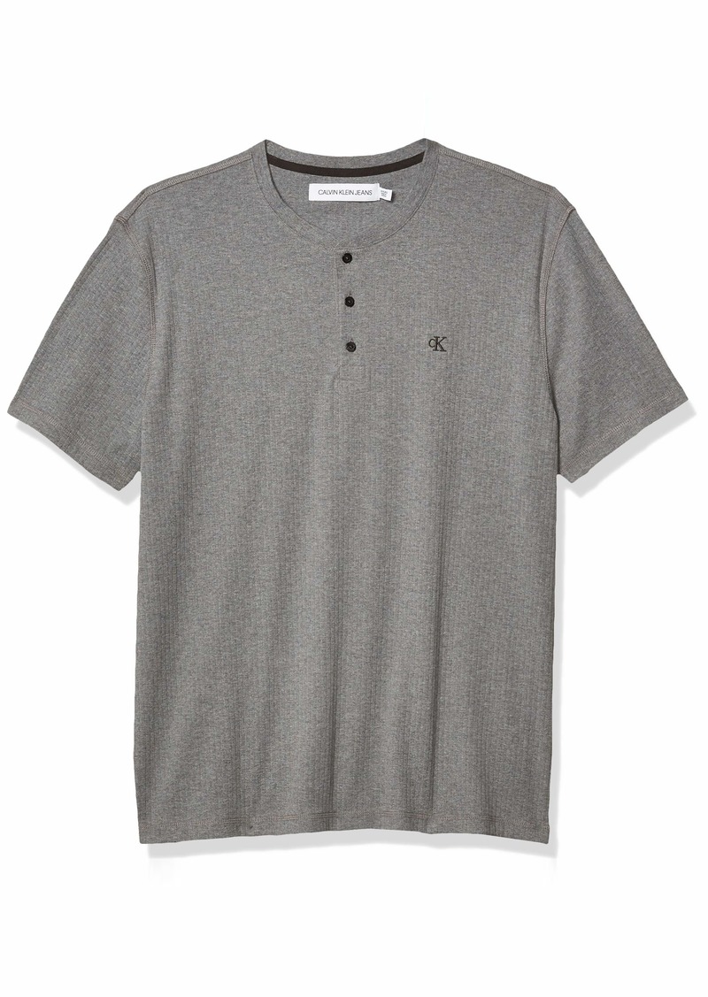 Calvin Klein Men Short Sleeve Henley Ribbed Logo T-Shirt