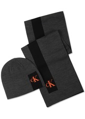 Calvin Klein Men's Silicone Ck Monogram Logo Scarf & Beanie Hat Set - Gunmetal Heather